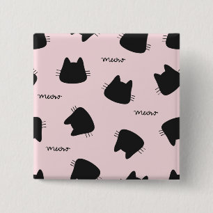 Cute Black Cat Pattern Pink Meow Kitty Button