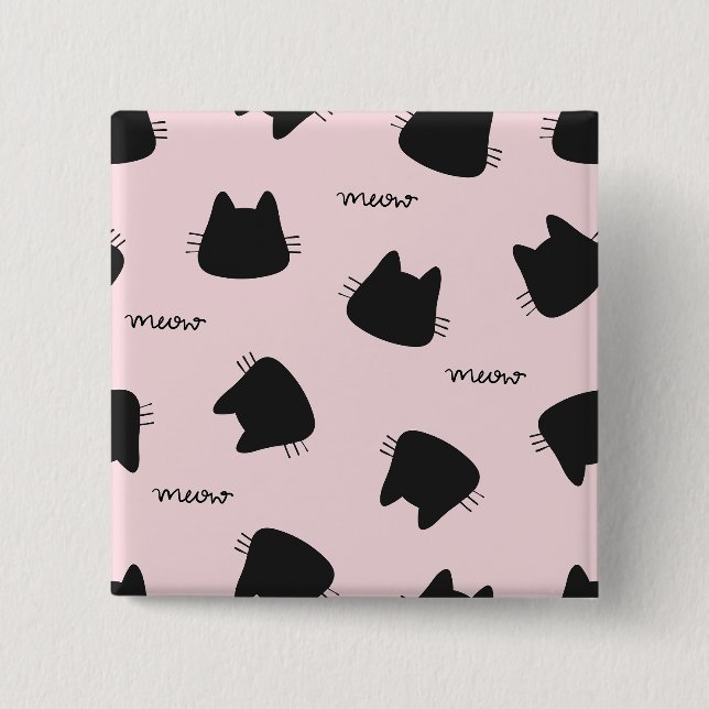 Cute Black Cat Pattern Pink Meow Kitty Button (Front)