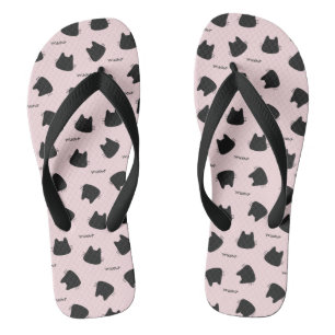 Cute Black Cat Pattern Pink Meow Kitty Flip Flops