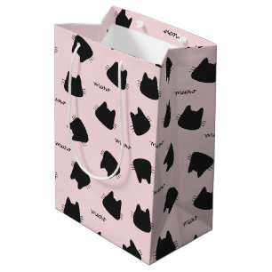 Cute Black Cat Pattern Pink Meow Kitty Medium Gift Bag