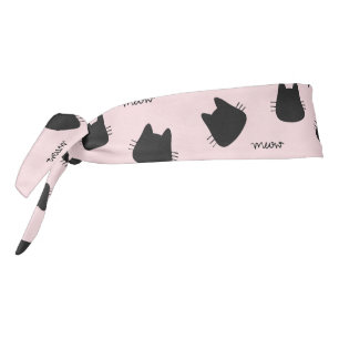 Cute Black Cat Pattern Pink Meow Kitty Tie Headband