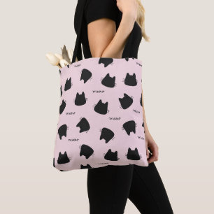 Cute Black Cat Pattern Pink Meow Kitty Tote Bag