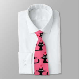 Cute Black Cat Patterned Valentine's Day Hearts Neck Tie