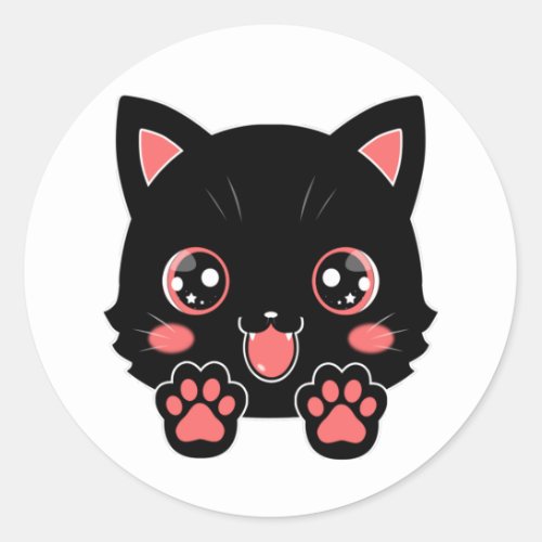 Cute Black Cat Paw Anime Classic Round Sticker