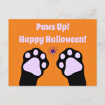 Cute Black Cat Paws Up Halloween Postcard