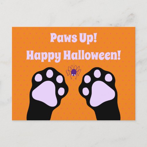 Cute Black Cat Paws Up Halloween Postcard