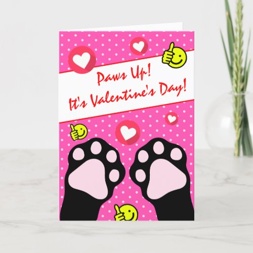 Cute Black Cat Paws Up Its Valentines Day  Holiday Card