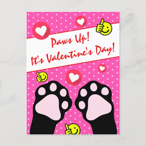 Cute Black Cat Paws Up Its Valentines Day   Holiday Postcard