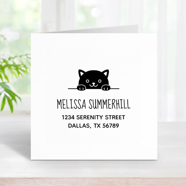 Cute Black Cat Peeking above Address 2 Rubber Stamp (Creator Uploaded)
