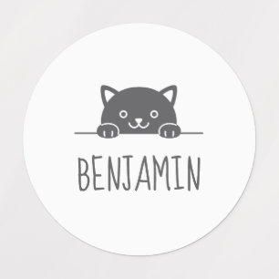 Cute Black Cat Peeking above Custom Name 2 Kids' Labels
