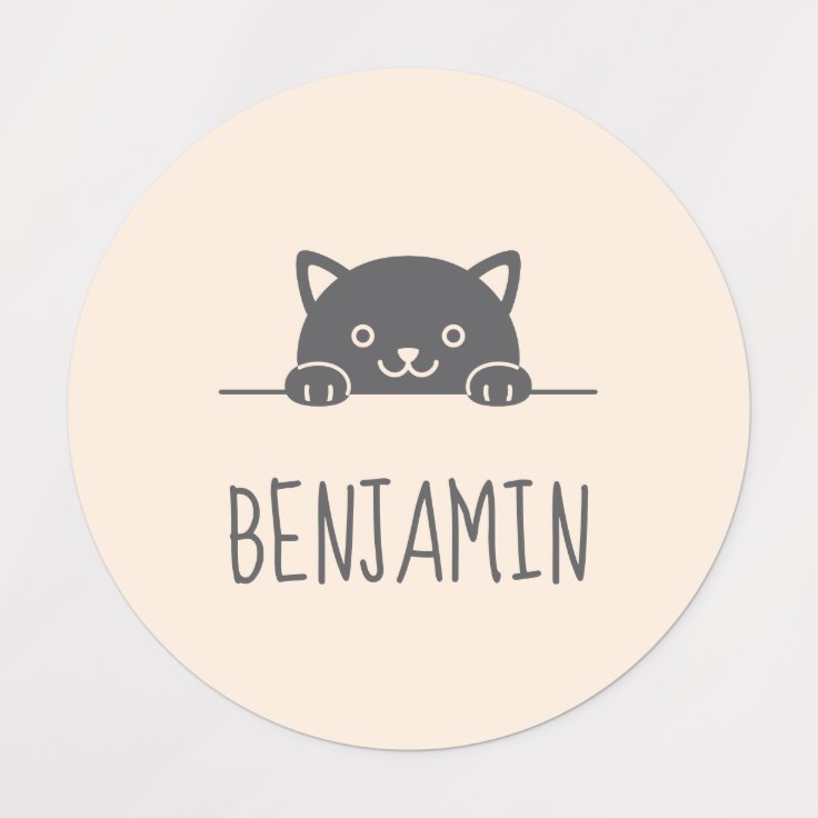 Cute Black Cat Peeking above Custom Name Kids' Labels | Zazzle