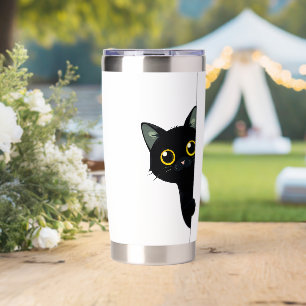 Cute Black Cat Peeking Around the Corner Funny Insulated Tumbler