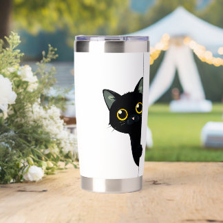 Cute Black Cat Peeking Around the Corner | Funny Insulated Tumbler