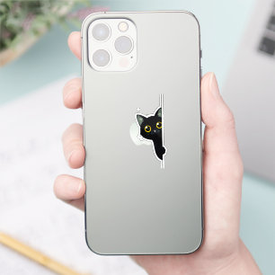 Cute Black Cat Peeking Around the Corner Funny Sticker
