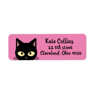 CUTE BLACK CAT PEEKING ART RETURN ADDRESS LABELS