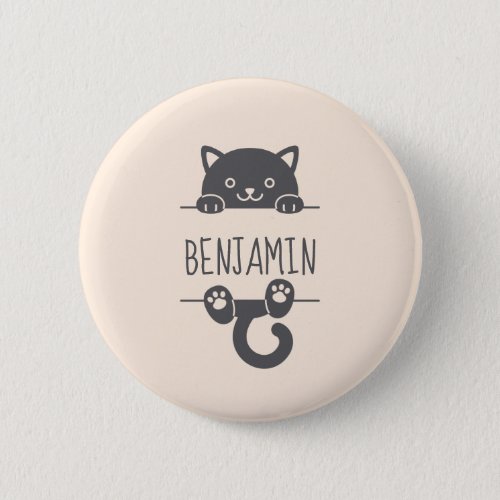 Cute Black Cat Peeking behind Custom Name Button