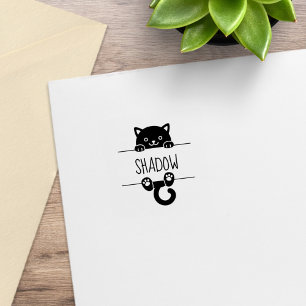 Cute Black Cat Peeking Custom Name 1x1 Rubber Stamp