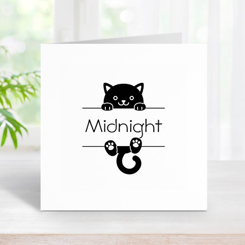 Cute Black Cat Peeking Custom Name Rubber Stamp