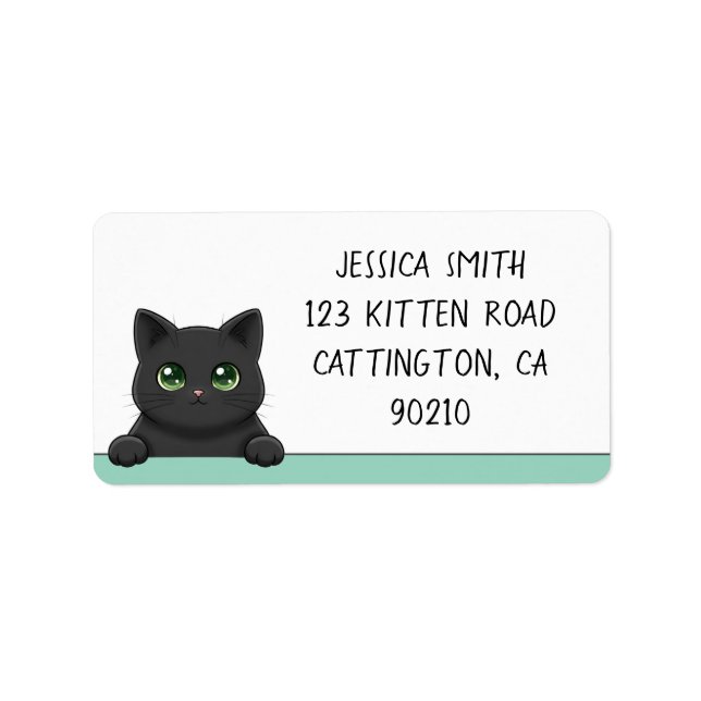 Cute Black Cat Peeking Mint Personalized Label (Front)