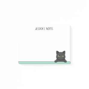 Cute Black Cat Peeking Mint Personalized Post-it Notes