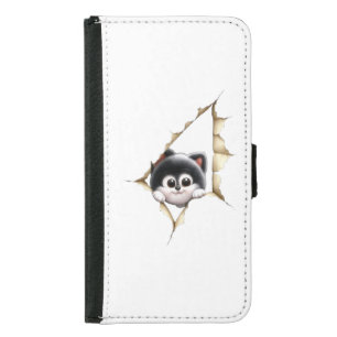 Cute Black Cat Peeking Paper Plate - Funny Animal Samsung Galaxy S5 Wallet Case