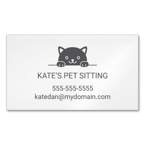 Cute Black Cat Peeking Pet Sitting Service 2 Business Card Magnet