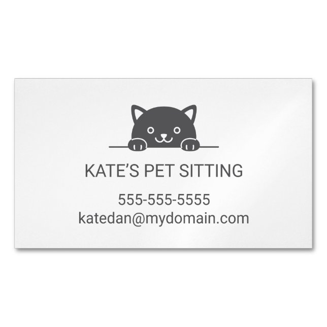 Cute Black Cat Peeking Pet Sitting Service 2 Business Card Magnet (Front)