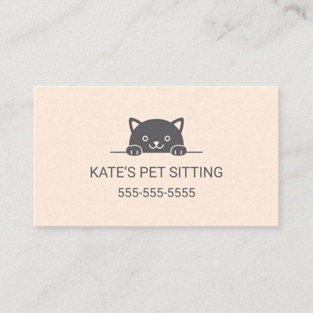 Cute Black Cat Peeking Pet Sitting Service Business Card (Front)