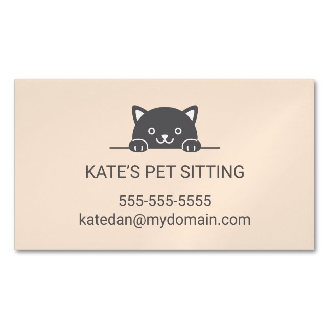 Cute Black Cat Peeking Pet Sitting Service Business Card Magnet (Front)