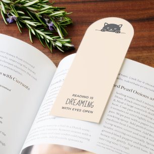 Cute Black Cat Peeking Quote Beige Bookmarks