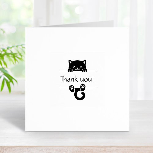 Cute Black Cat Peeking Thank You 1x1 Rubber Stamp