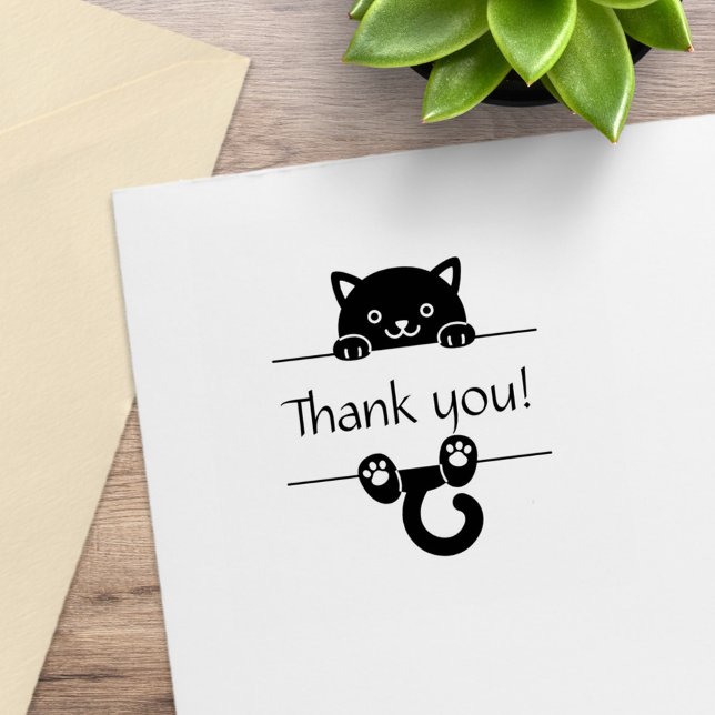 Cute Black Cat Peeking Thank You Rubber Stamp (Creator Uploaded)
