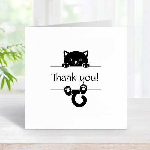 Cute Black Cat Peeking Thank You Rubber Stamp