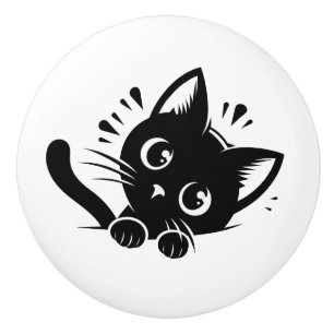 Cute Black Cat Peeping Ceramic Knob
