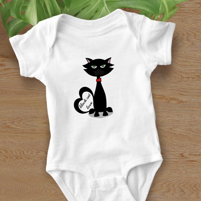 Cute Black Cat Personalized Baby Bodysuit  (A cute black kitty cat with space for your little kitten's name)