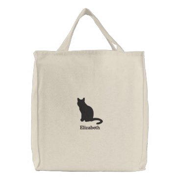 Cute Black Cat Personalized Embroidered Tote Bag