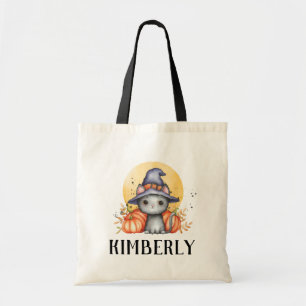Cute Black Cat Personalized Halloween Tote Bag