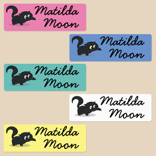 Cute Black Cat Personalized Kids Labels