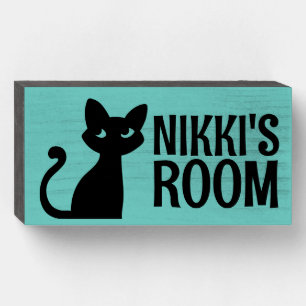CUTE BLACK CAT PERSONALIZED NAME Wood Sign