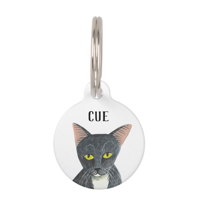Cute Black Cat Personalized Pet ID Tag (Front)