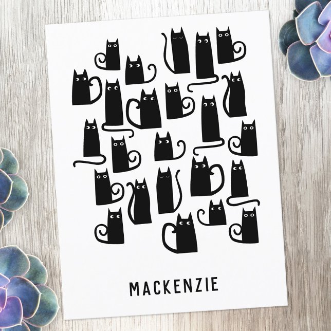 Cute Black Cat Personalized Postcard (Fun black cat personalized postcard)