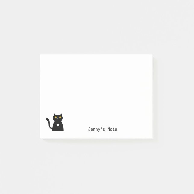 Cute Black Cat Pet Animal Cartoon Custom name Post Post-it Notes (Front)