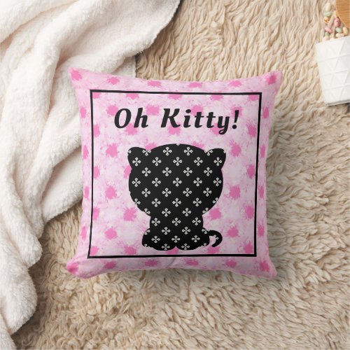 Cute Black Cat Pet Kitty Pink Personalize  Throw Pillow