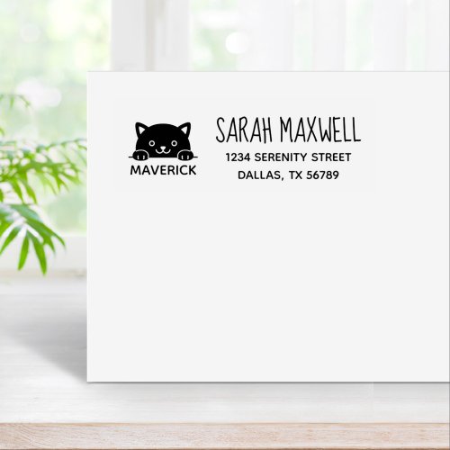 Cute Black Cat Pet Name Address Rubber Stamp