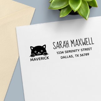 Cute Black Cat Pet Name Address Self-inking Stamp