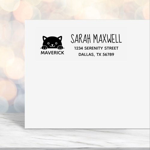 Cute Black Cat Pet Name Address Self_inking Stamp