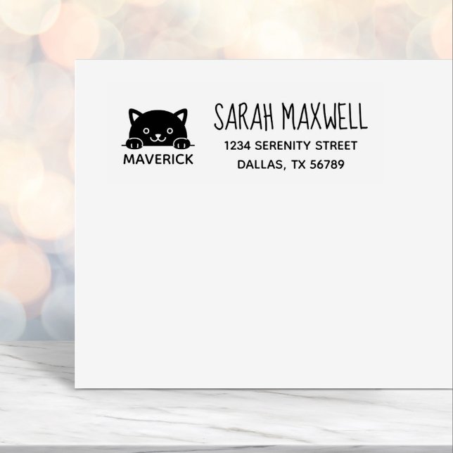 Cute Black Cat Pet Name Address Self-inking Stamp (Creator Uploaded)