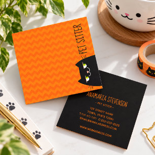 Cute Black Cat Pet Sitter Square Business Card