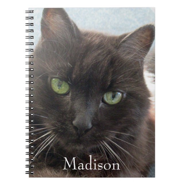 Cute Black Cat Photo Personalized Name  Notebook (Front)