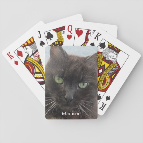 Cute Black Cat Photo Personalized Name  Poker Cards